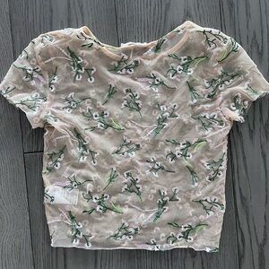 Mesh Floral Embroidered T-shirt